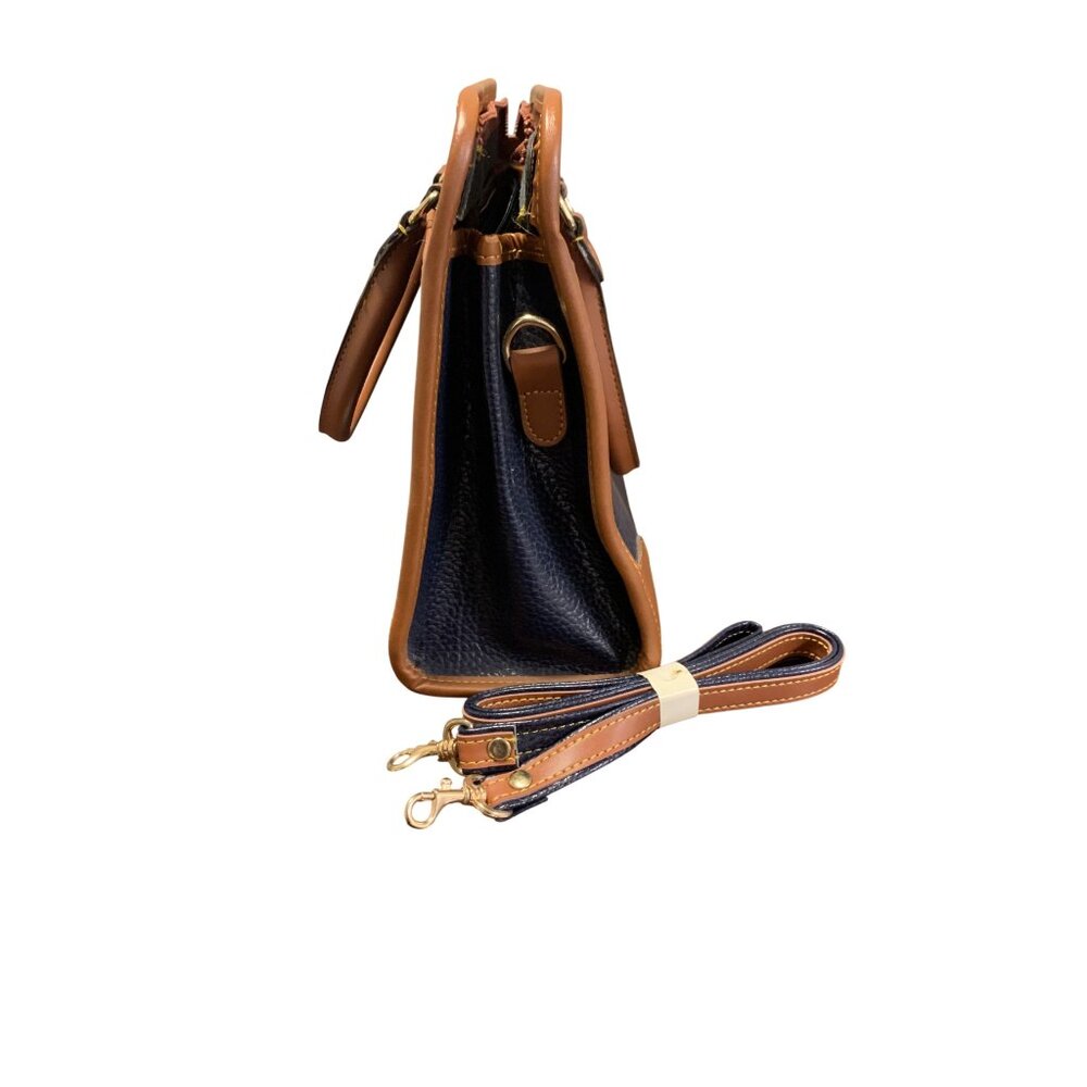 Dooney & Bourke Pebble Grain Navy Tan Leather Hand Shoulder Bag Brass Hardware - Picture 3 of 11
